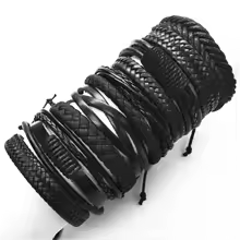 10 unids/set negro envoltura tejida nueva moda pulseras hechas a mano para hombres pulseras de cuer